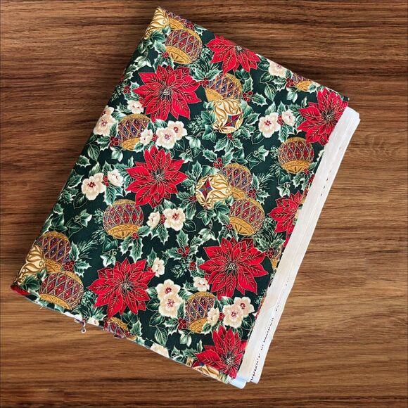 Woodland Splendor Poinsettia Ornament Holiday Gold Christmas Fabric 2.5 Yd X 42” - Picture 1 of 6